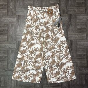 Women’s Nicole Miller Tropical Leaf Print 100% Linen Wide Leg Pants Size Small